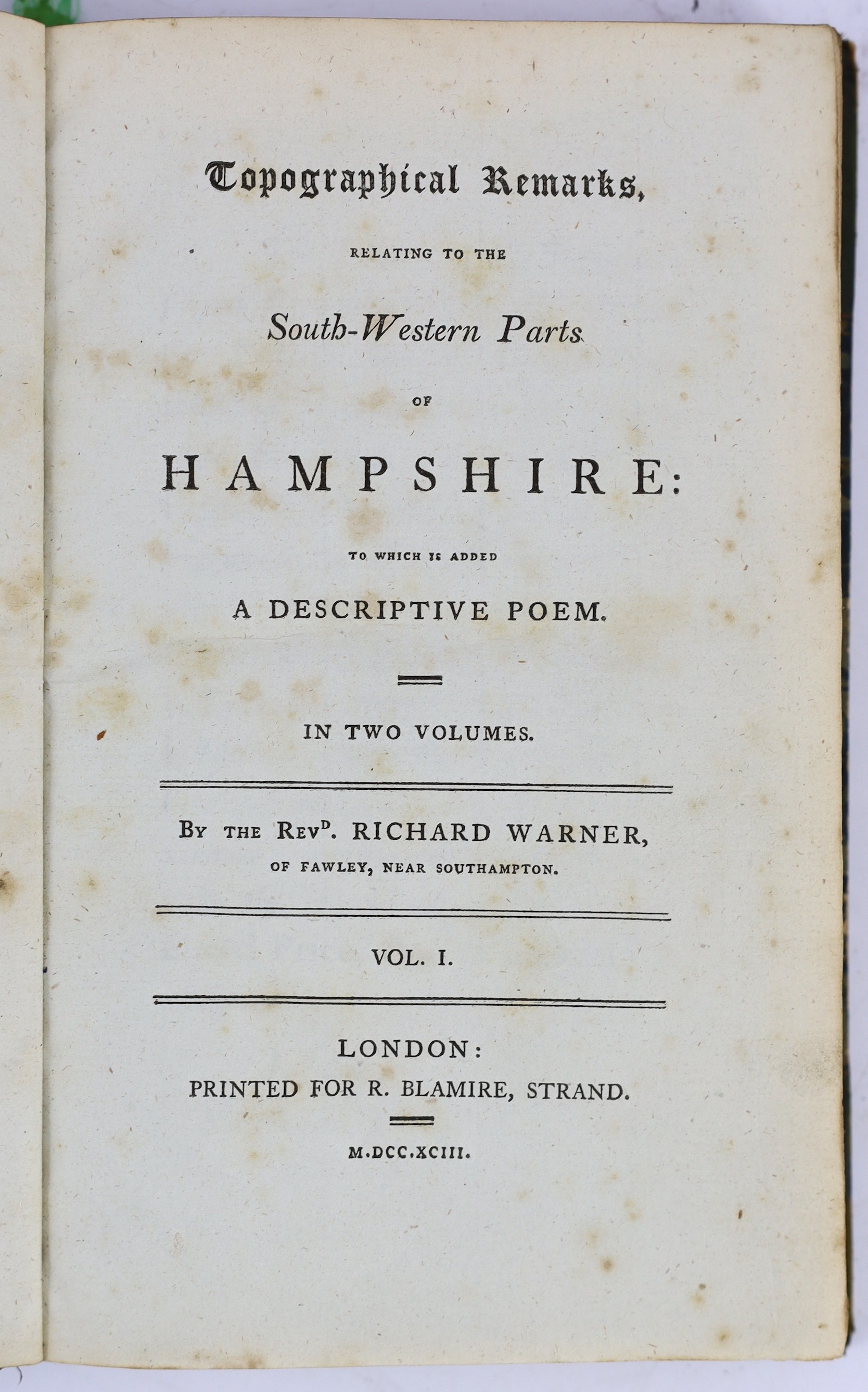 HANTS: Duthy, John - Sketches of Hampshire: embracing the architectural antiquities, topography, &c. of country adjacent to the River Itchen...8 plates (2 coloured), a map and text engravings; later 19th century black gi